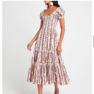 NWT O.P.T Daphne Square Neck Smocked Maxi Dress, sz M